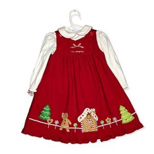 Sophie Rose Red Corduroy Holiday Dress w/ White Long Sleeve Top Size 4T